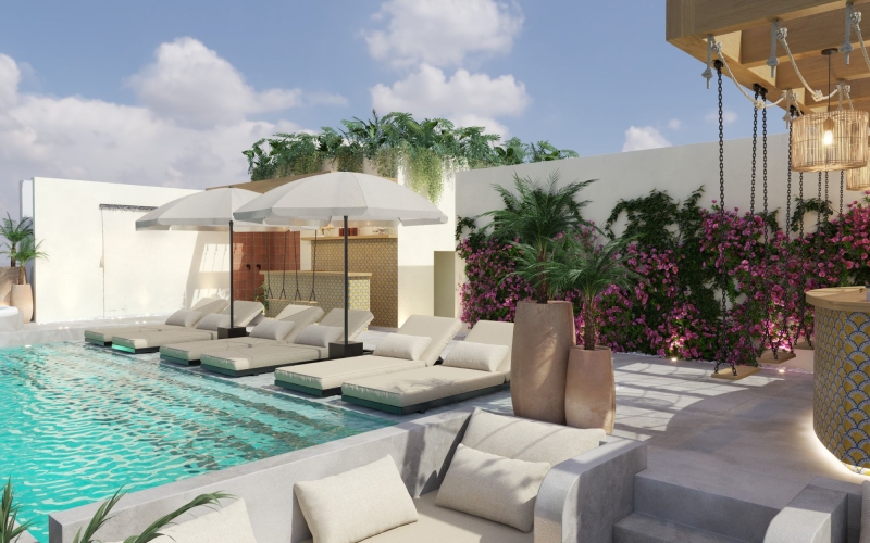 Condo with shared ocean-view rooftop, close to 5Th Ave. Colosio, Playa del Carmen