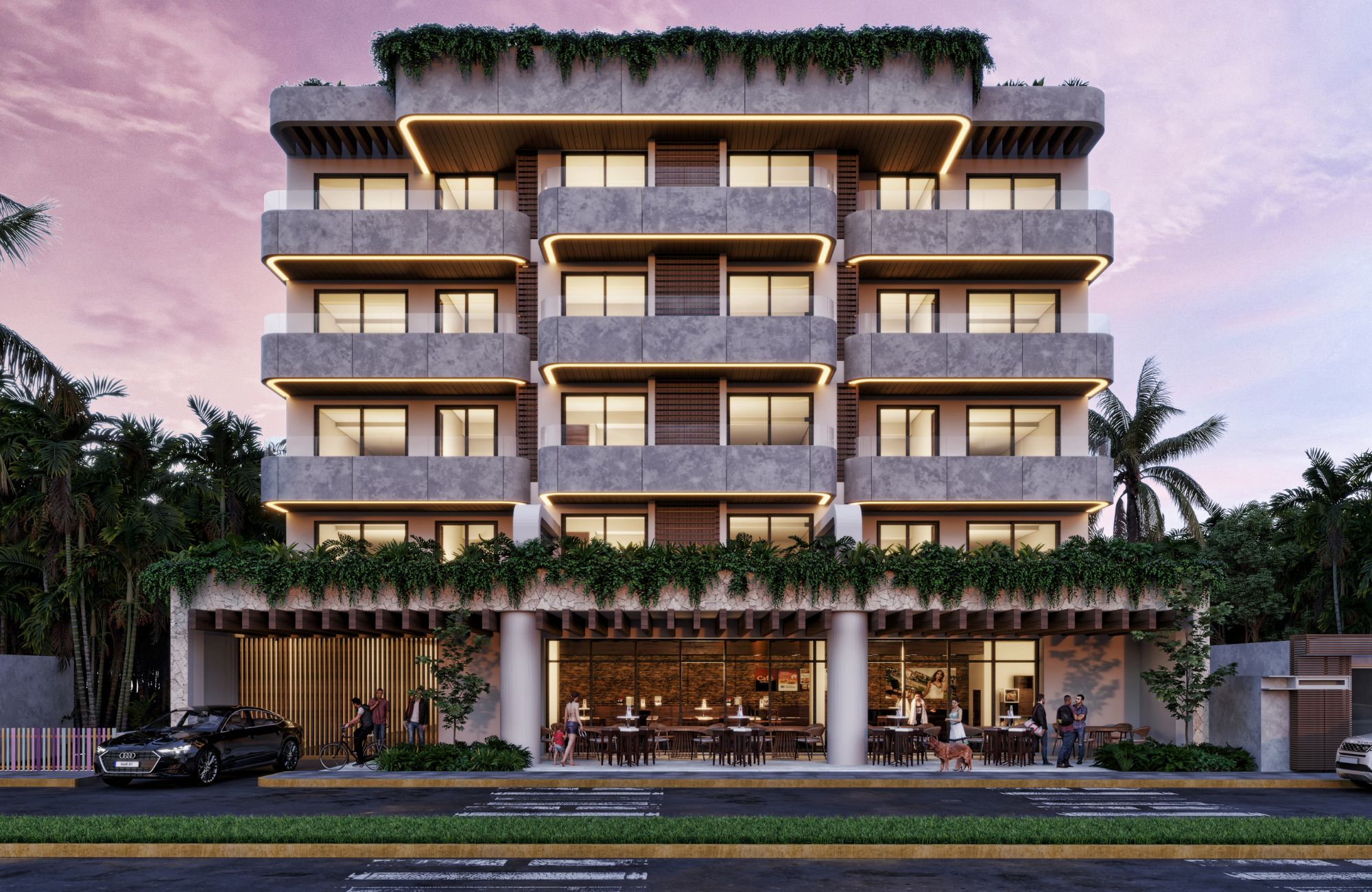 Apartment steps from the sea, with terrace, ocean view pool, 200 meters from the beach, pre-construction, sale Puerto Morelos.