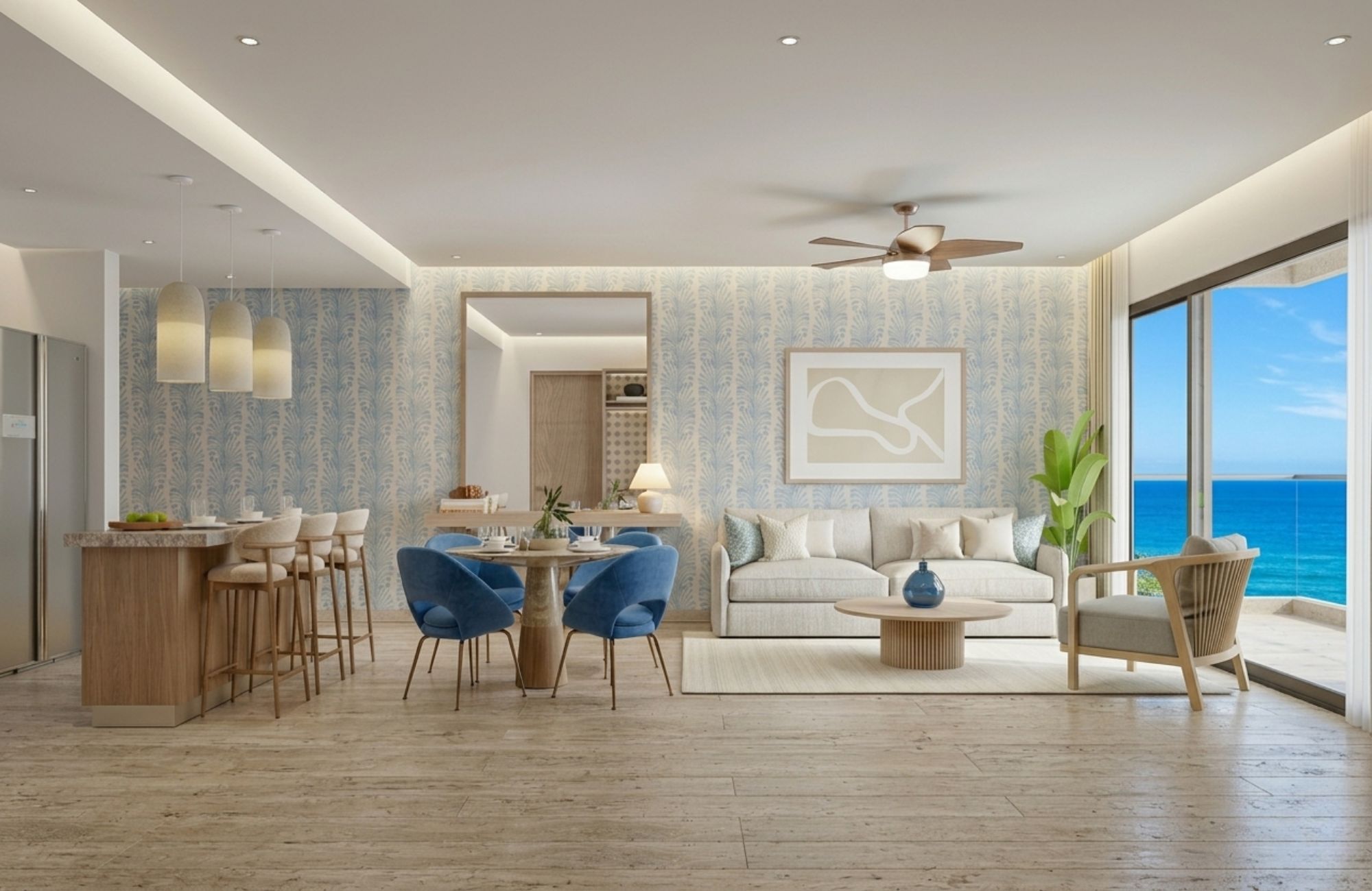 Ocean front apartment with private Jacuzzi, furnished, pool and Coworking Area, for sale in Puerto Morelos.