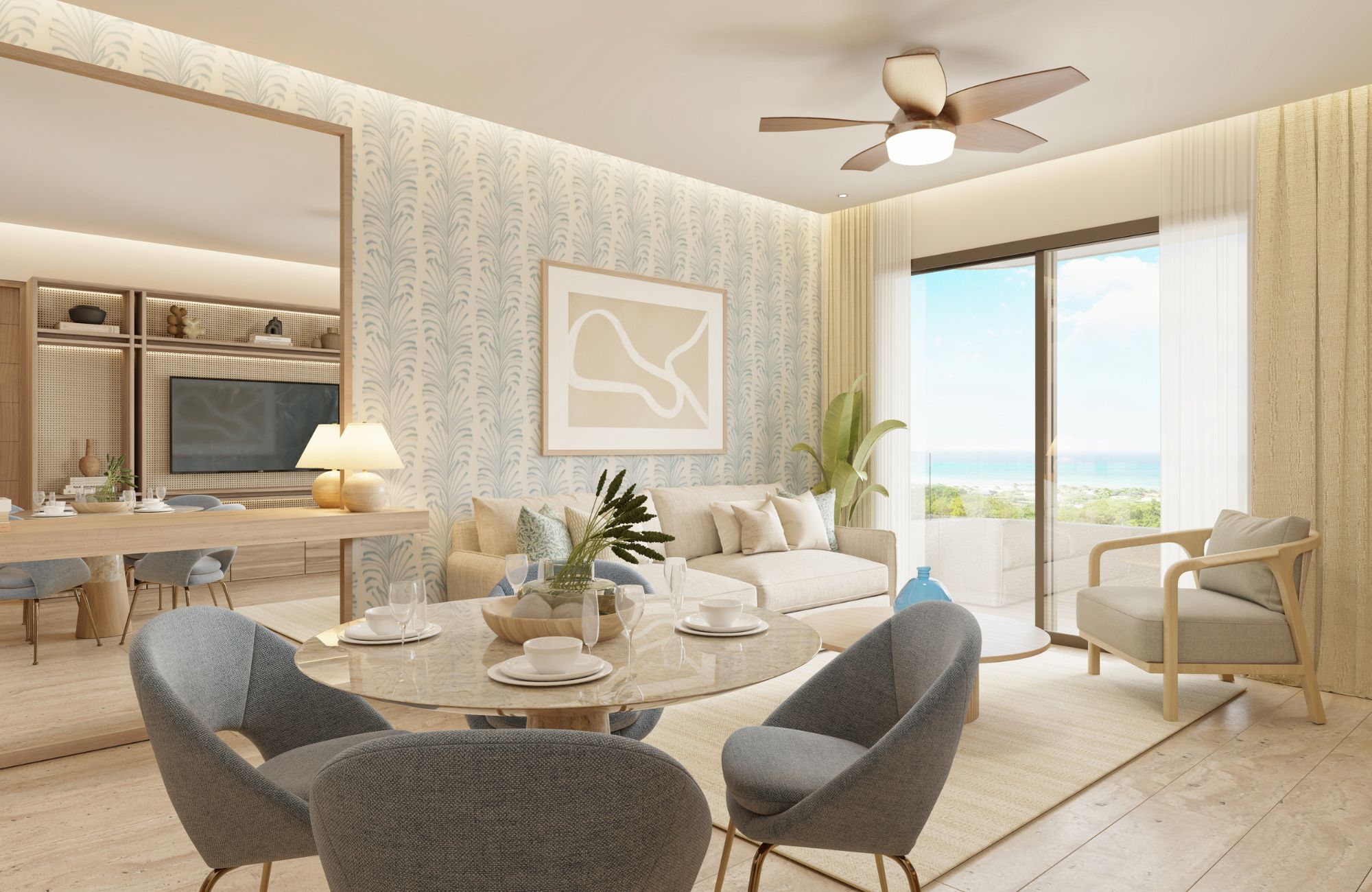 Ocean front apartment with private Jacuzzi, furnished, pool and Coworking Area, for sale in Puerto Morelos.