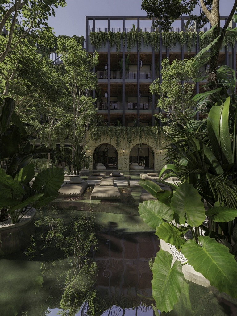 Condo in green building with luxury common areas, solar panels, jacuzzi, gym, concierge, 10 minutes from the beach, La Veleta, Tulum