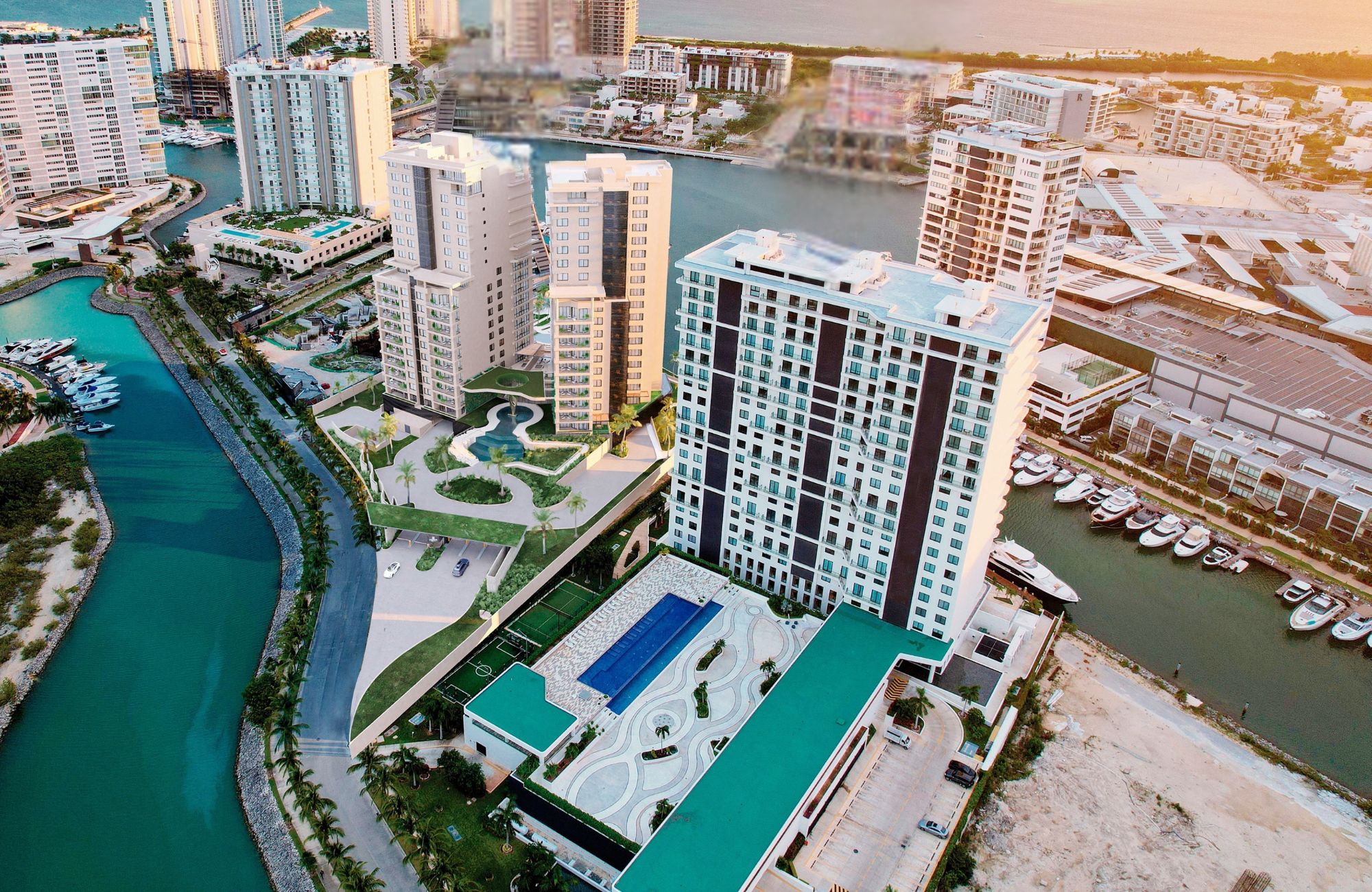 Departamento de lujo con vista al mar y la marina, canchas deportivas, muelle, golf, marina,en venta Puerto Canc&uacute;n.