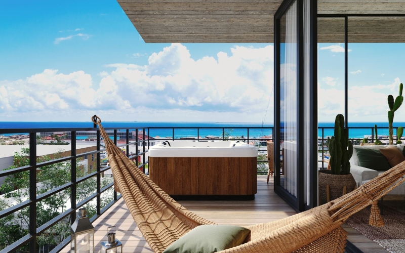 Condo with double terrace and jacuzzi for sale, Downtown, Playa del Carmen.