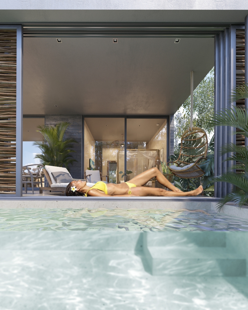 Apartment, with roof top pool, barbecue, gym, fire pit, pre-construction for sale in Aldea Zama, Tulum.