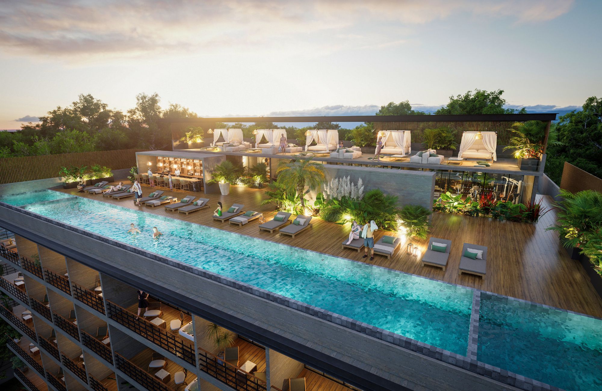 Apartment with family room, 34 m2 terrace, rooftop with Jacuzzi and pool overlooking the golf course, beach club, clubhouse and luxury ameni