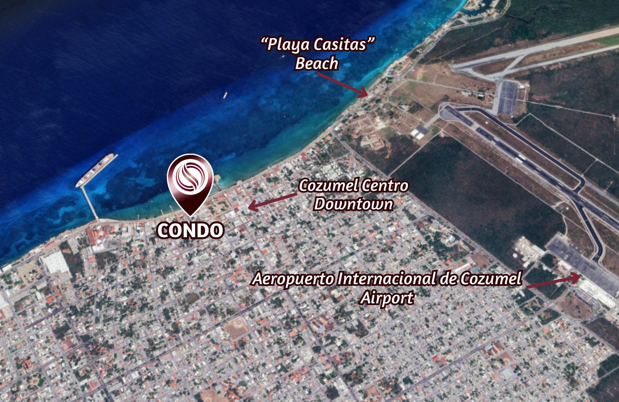 Departamento con Balcon, infinity pool y Jacuzzi con vista al mar en venta, zona centro, en Cozumel, Quintana Roo.