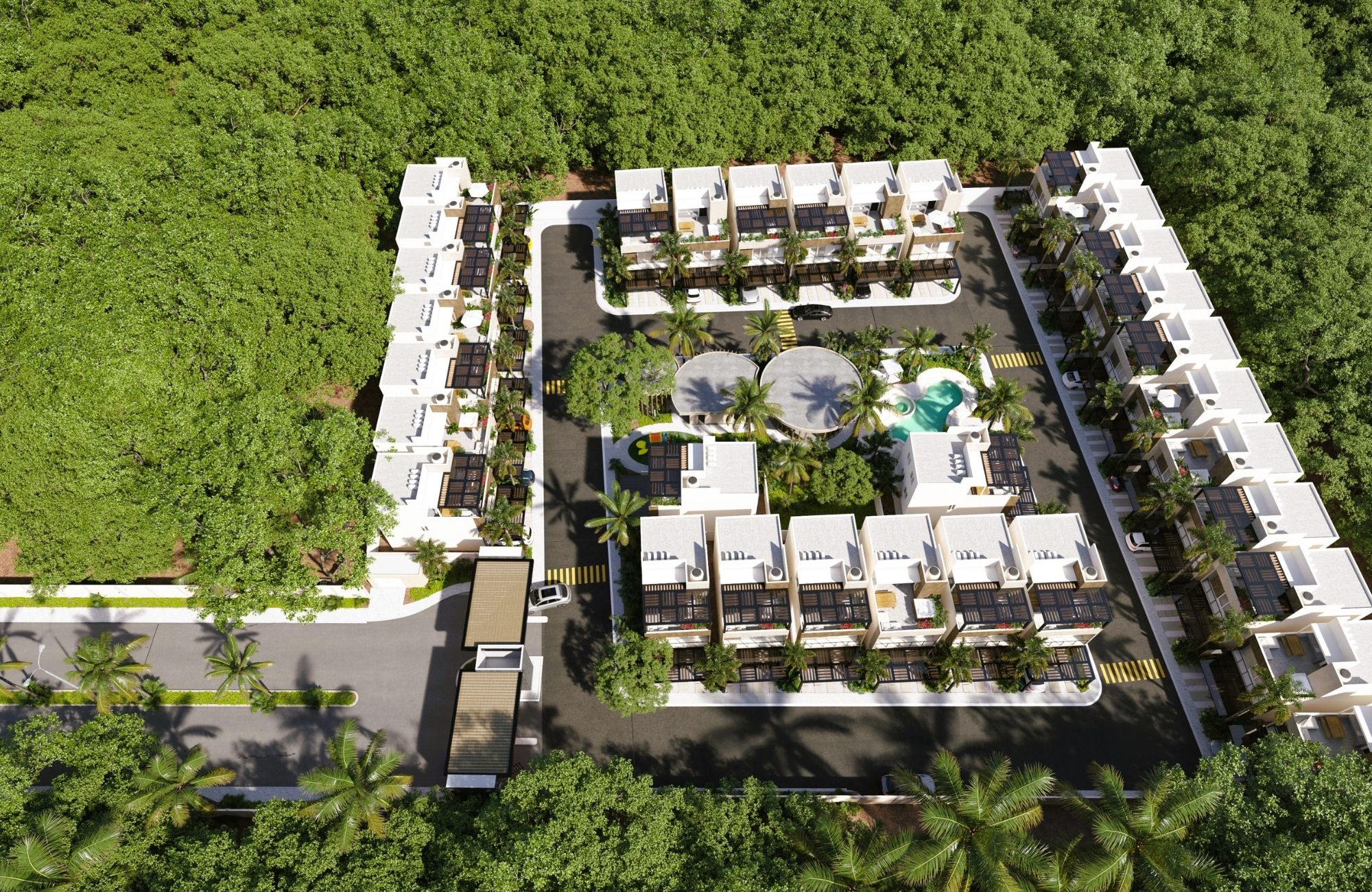 House with balcony, common pool, Pre-Construction, Selvanova, Playa del Carmen