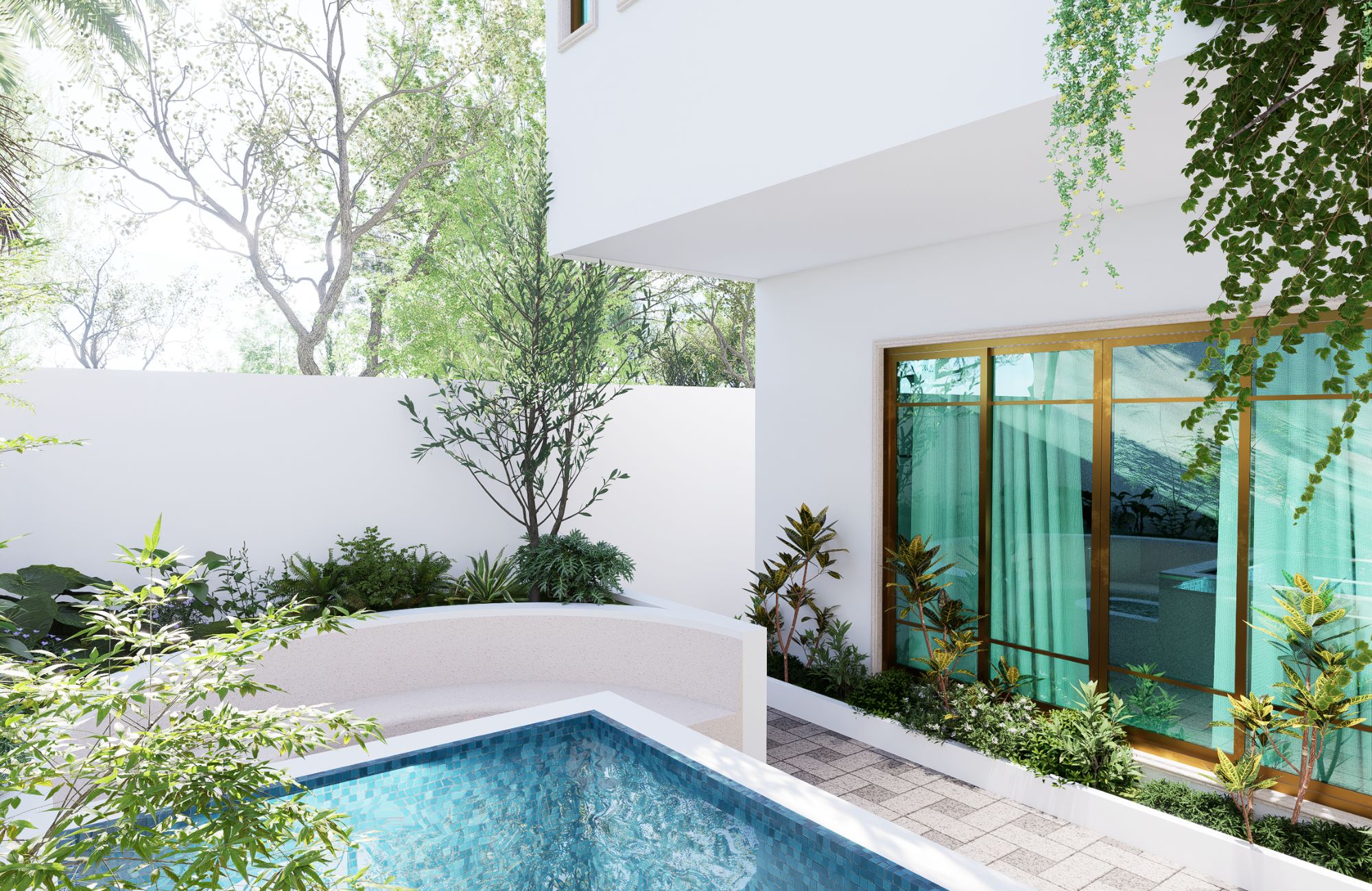 3 bedroom house in Playacar, pool with swimming lane, wading pool, terrace overlooking the pool, for sale, Playa del Carmen.
