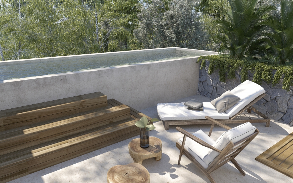 Condo with direct access to the pool from your terrace (swim up), common areas surrounded by nature, near the beach in Tulum, for sale