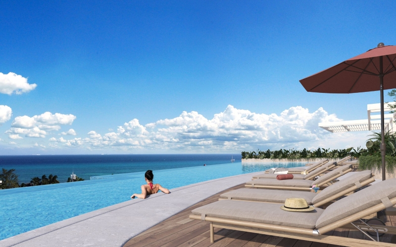 Estudio cerca del mar, con rooftop y alberca infinita, en venta