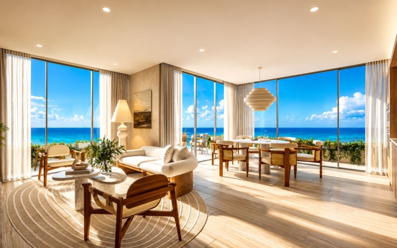 Beachfront condo with swimming pool and ocean-view restaurant for sale