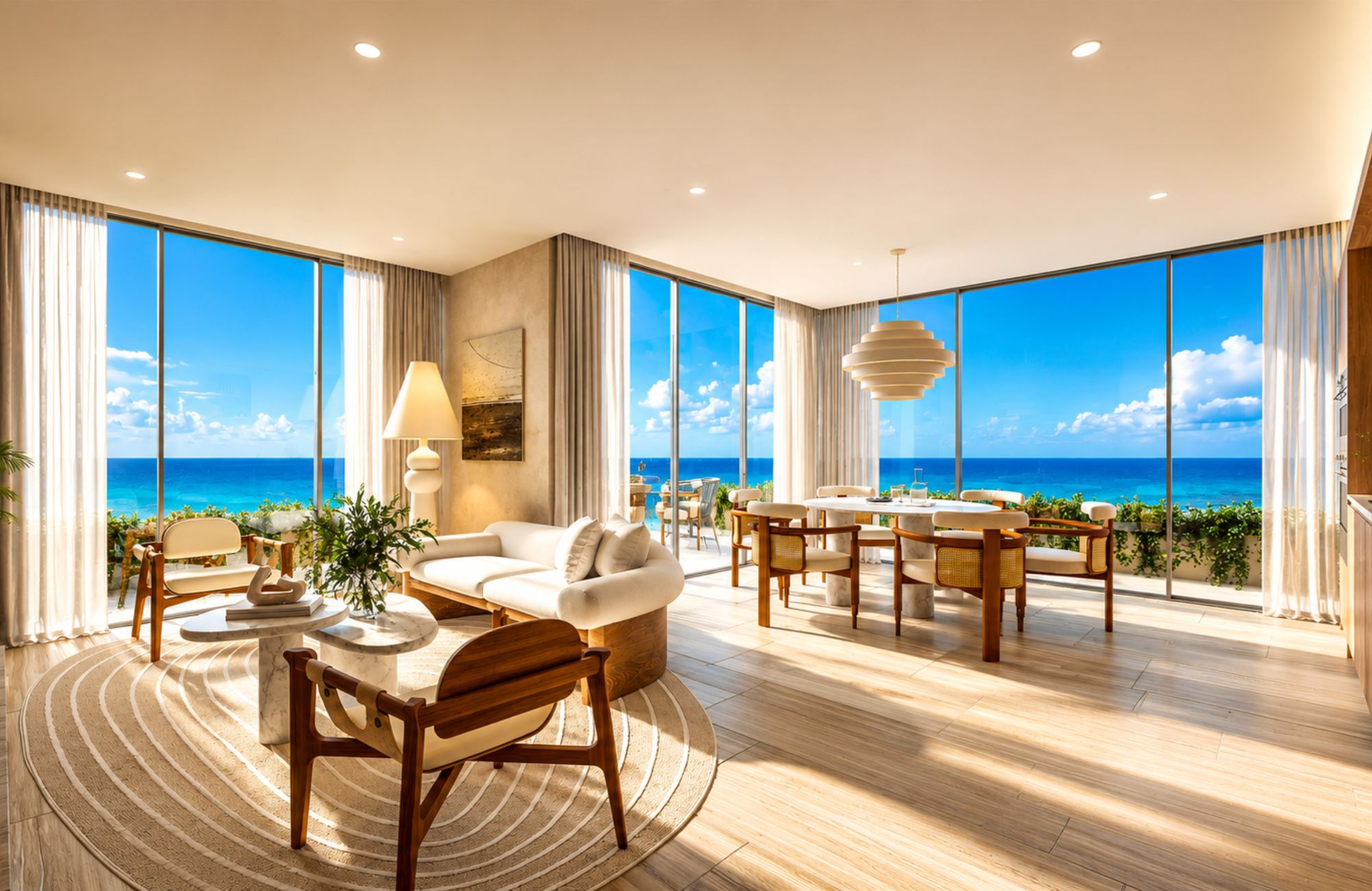 Oceanview terrace with private jacuzzi, spa, beach club, + amenities, in Residential with golf course, condo for sale.
