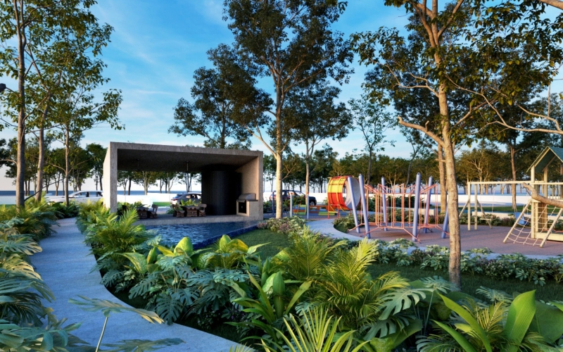 581 m&sup2; lot for sale with amenities including a multi-purpose sports court.