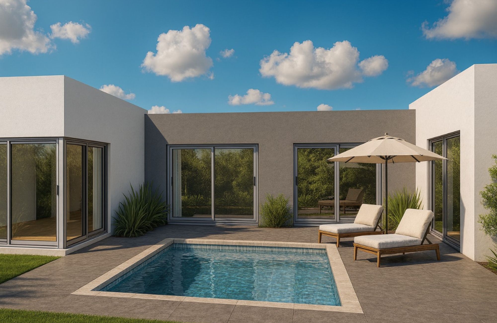 Single-story home within a golf course community with private pool