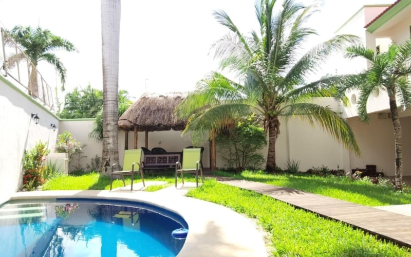 House with private pool, palapa, palm trees and garden, for sale