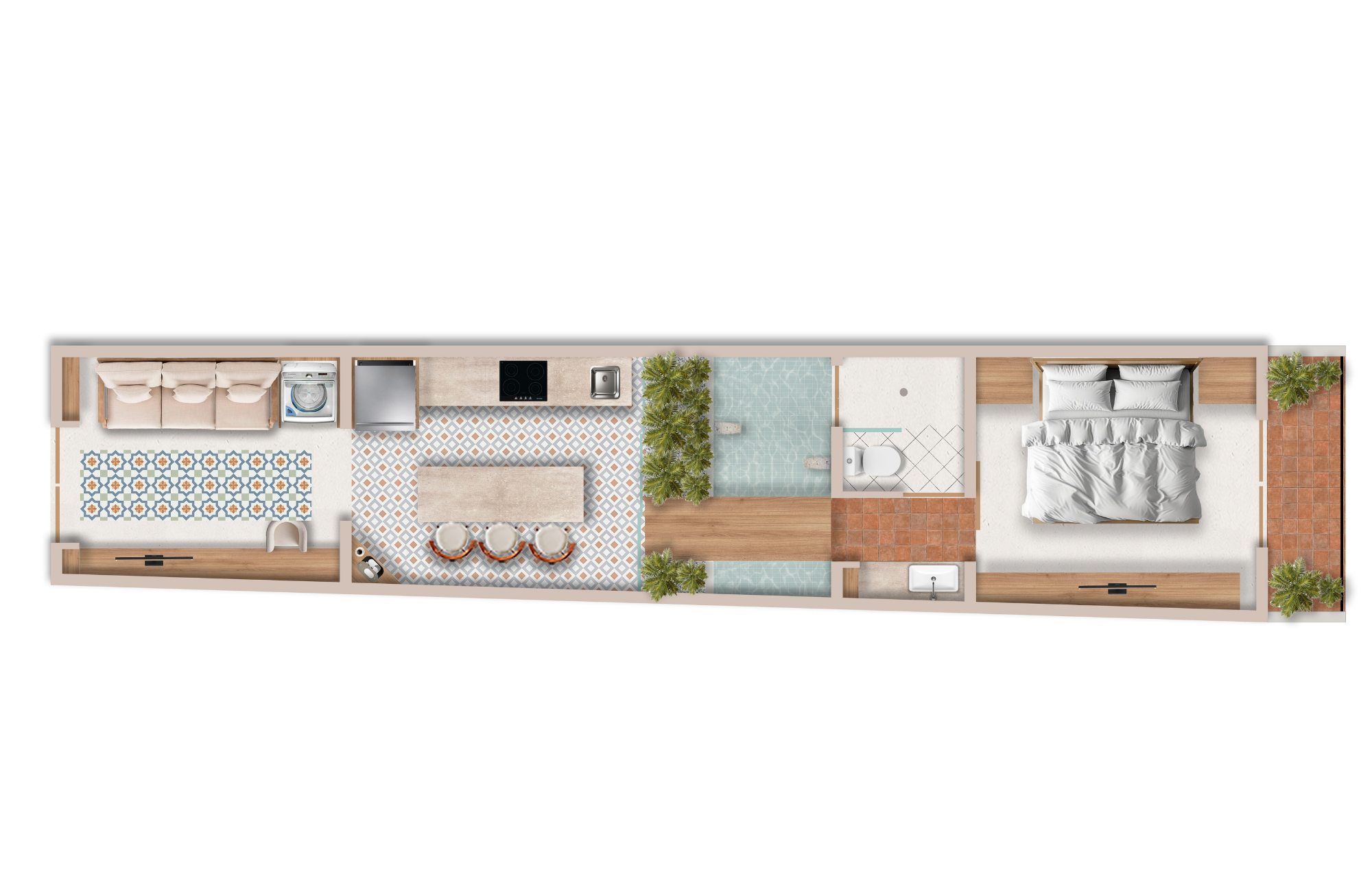 Bright loft with terrace, swimming pool, sun loungers, and umbrellas for sale