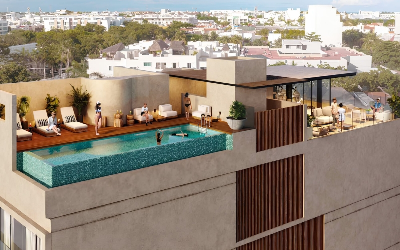 Fully furnished and equipped studio for sale with infinity pool, terrace