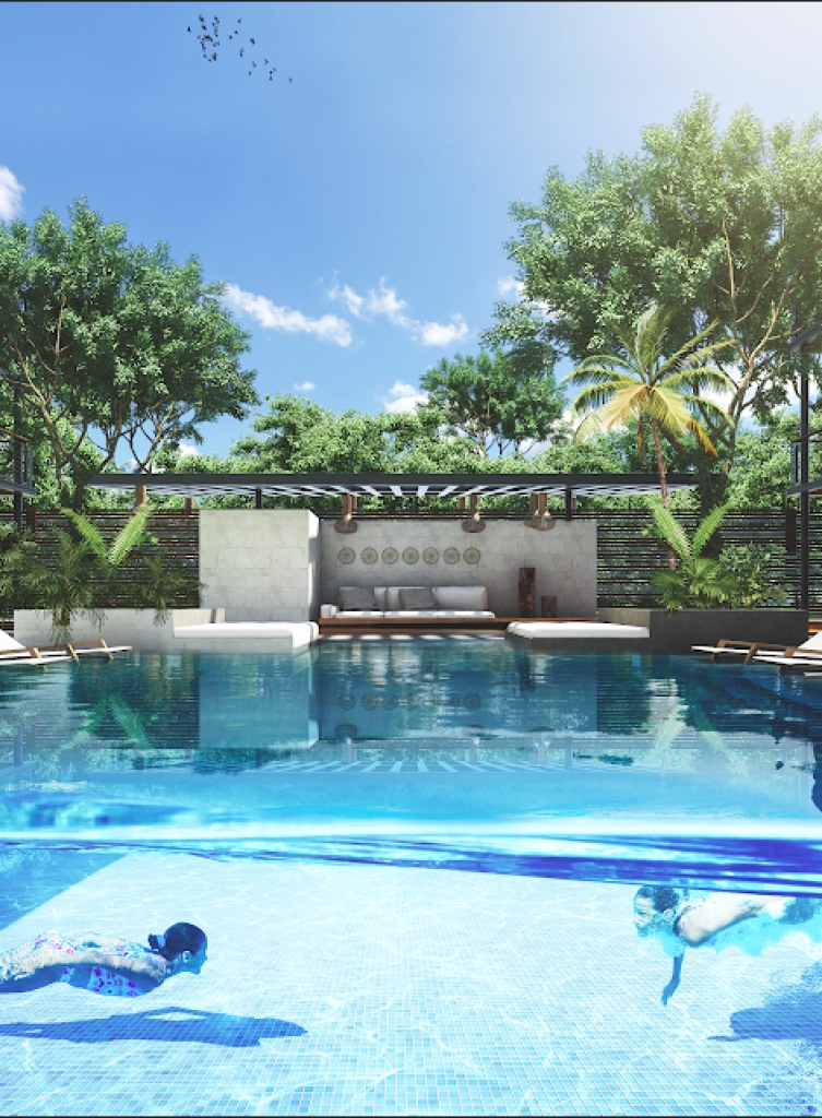 Condo with garden, private pool, gym, infinity pool, Aldea Zama, sale. Tulum.