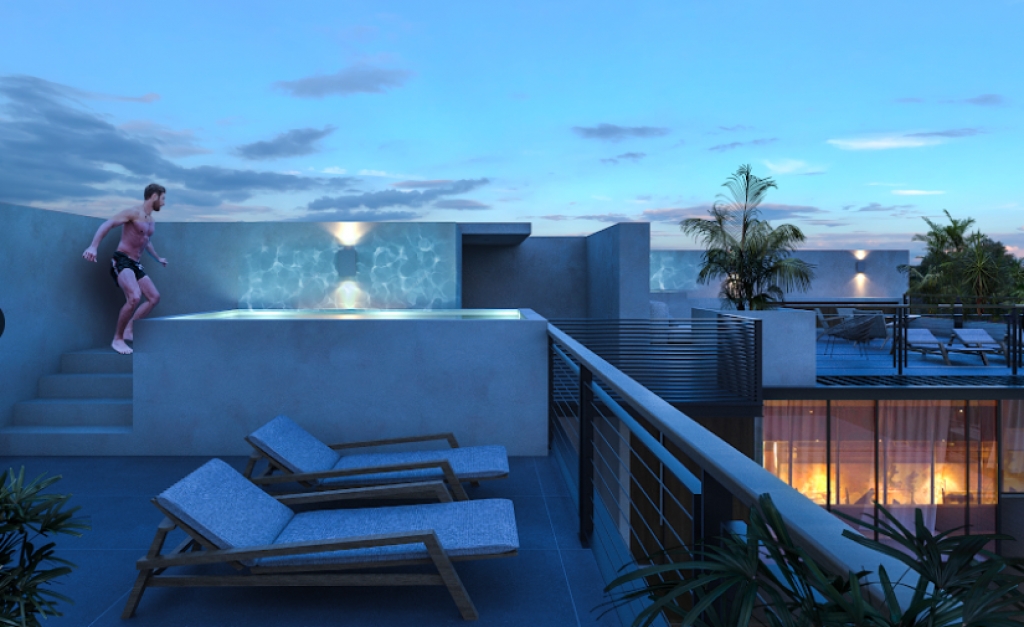 Condo with garden, private pool, gym, infinity pool, Aldea Zama, sale. Tulum.