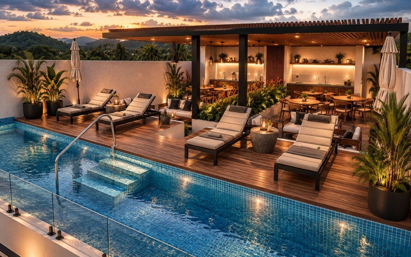 Loft with storage room and pool with swimming lane, for sale