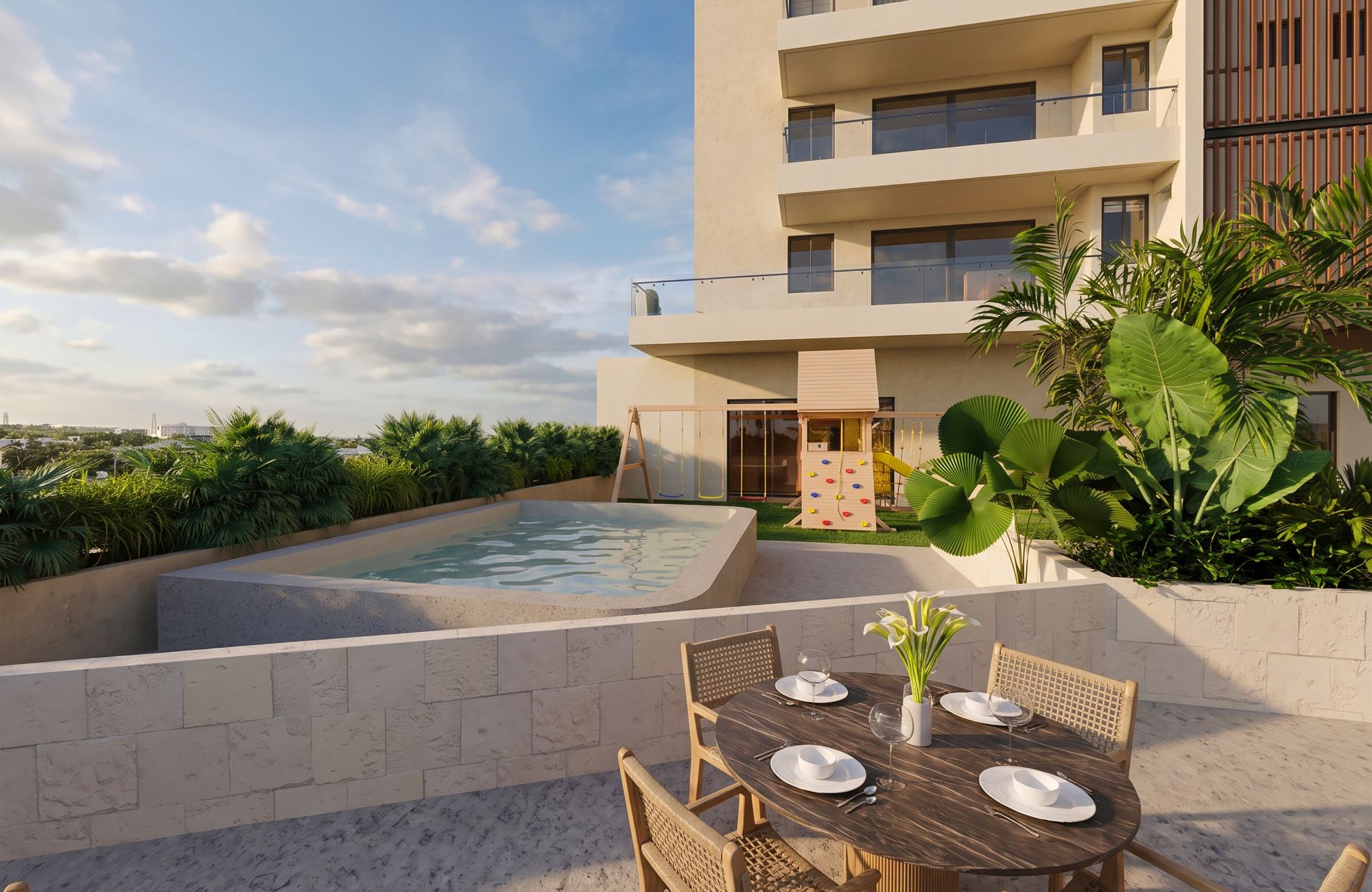 Departamento con den, alberca familiar, en venta, Parque Canc&uacute;n, Canc&uacute;n