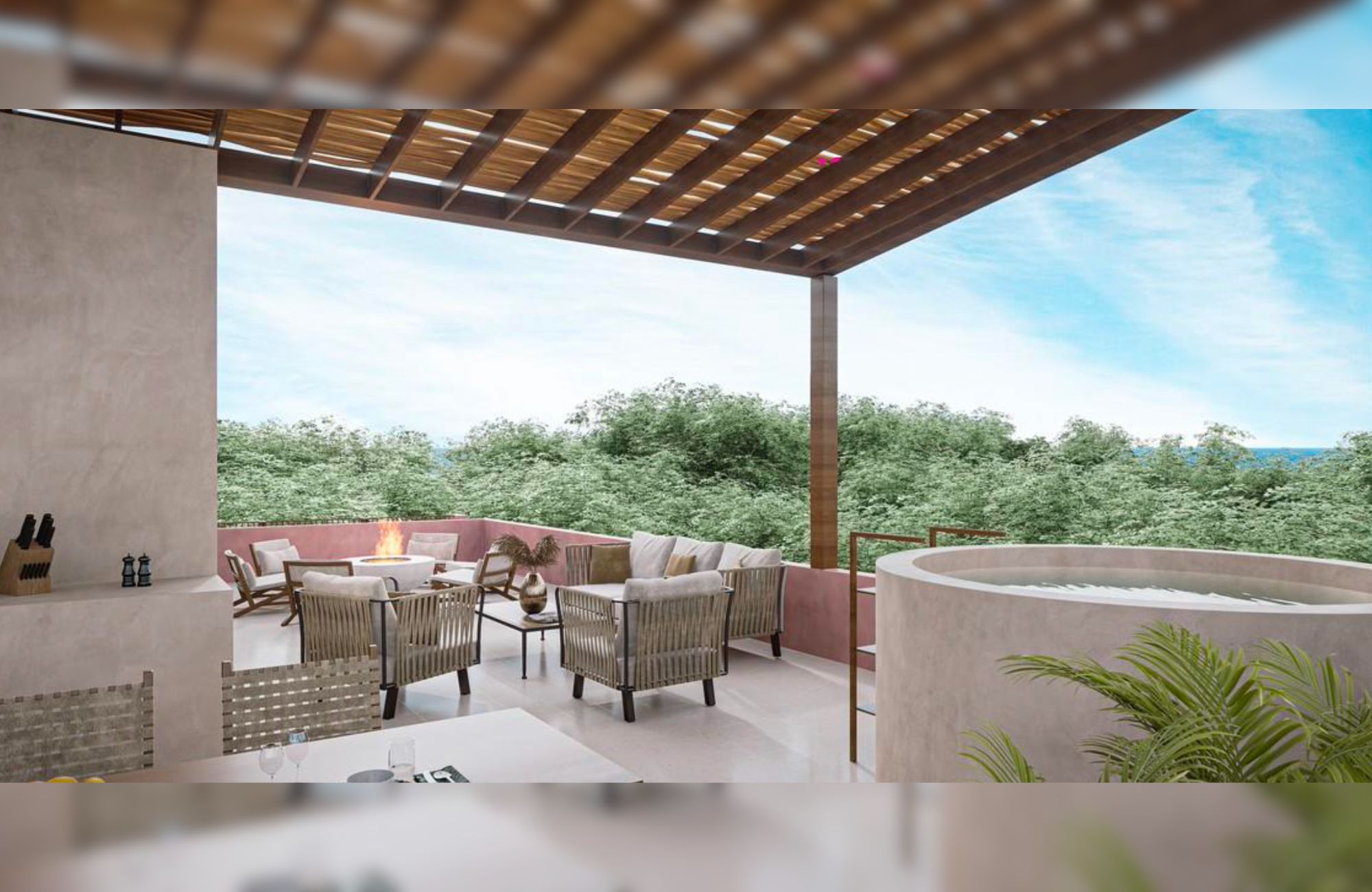 Condo with roof top pool and grill area, hammock zone, palapa, pet friendly, pre-construction for sale in Cozumel