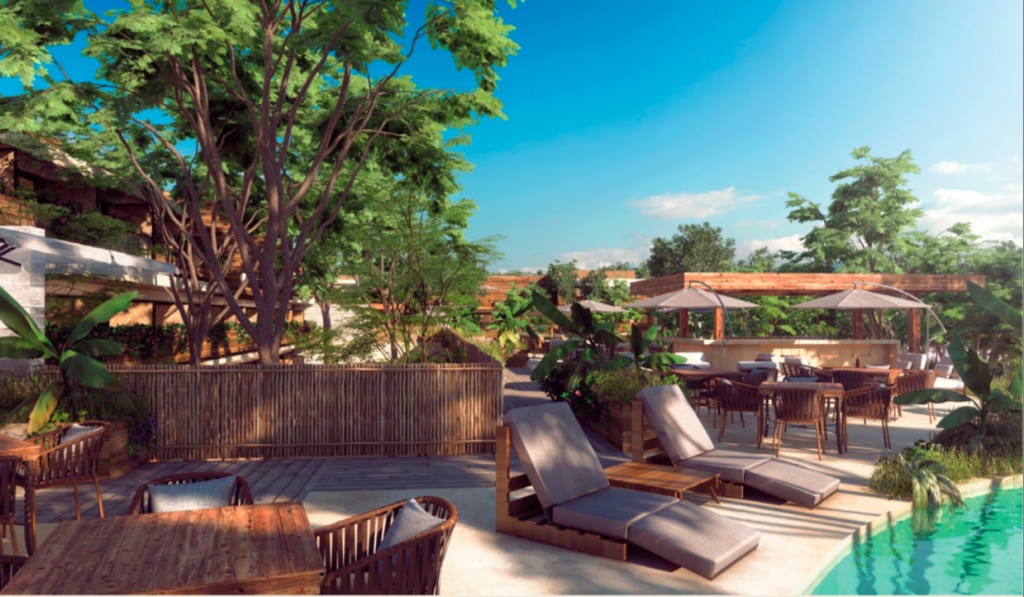 Condominium with pool for adults and rooftop bar, family pool, spa, co-working, gym, for pre-sale, Aldea Zama, Tulum.