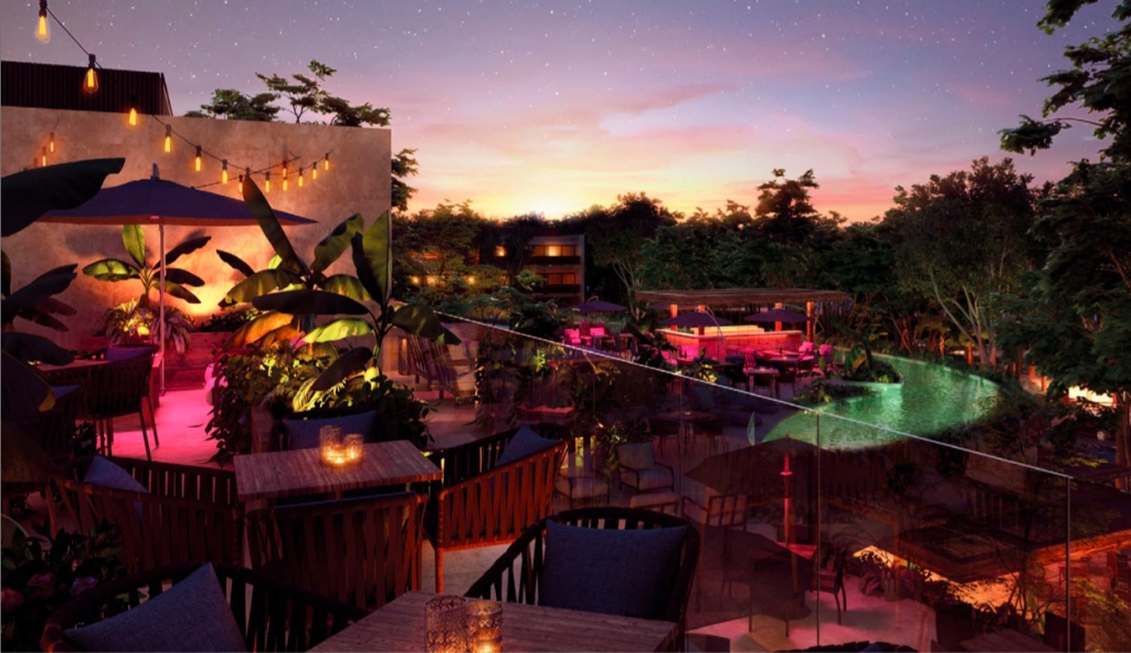 Condominium with pool for adults and rooftop bar, family pool, spa, co-working, gym, for pre-sale, Aldea Zama, Tulum.