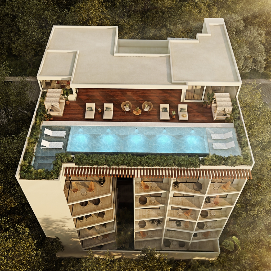 Departamento con alberca privada, gym, area de spa, pre-construccion, venta, Zona Centro, Playa del Carmen.