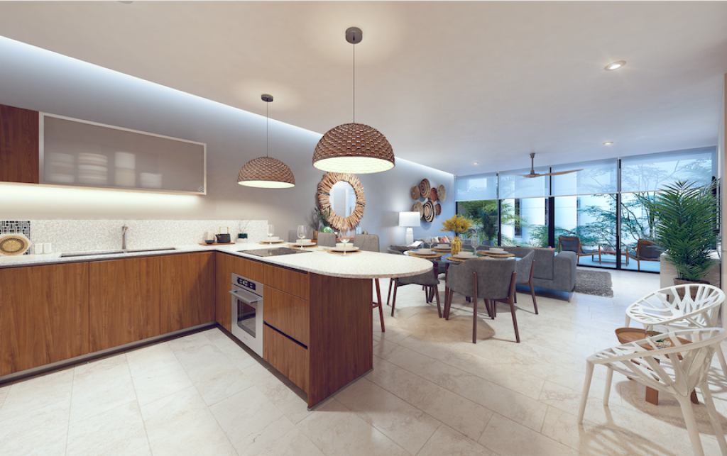 High rise condominium, with triple terrace, service room, TV room, with beach club, golf course, for sale, Corasol, Playa del Carmen, pre-co