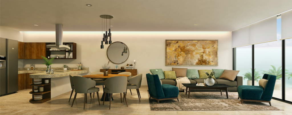 High rise condominium, with triple terrace, service room, TV room, with beach club, golf course, for sale, Corasol, Playa del Carmen, pre-co