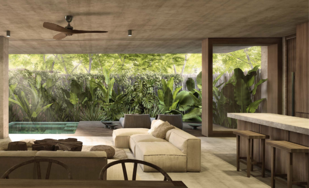 Condo with panoramic windows, surrounded by trees, 958 m2 pool, yoga, gym, swim lane, sustainable building, pre-construction, sale in Tulum