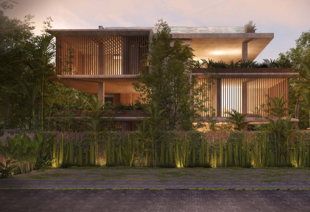 Condo with panoramic windows, surrounded by trees, 958 m2 pool, yoga, gym, swim lane, sustainable building, pre-construction, sale in Tulum