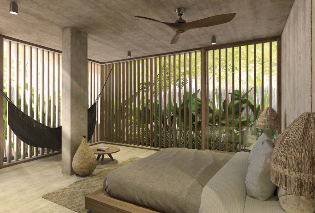 Condo with panoramic windows, surrounded by trees, 958 m2 pool, yoga, gym, swim lane, sustainable building, pre-construction, sale in Tulum