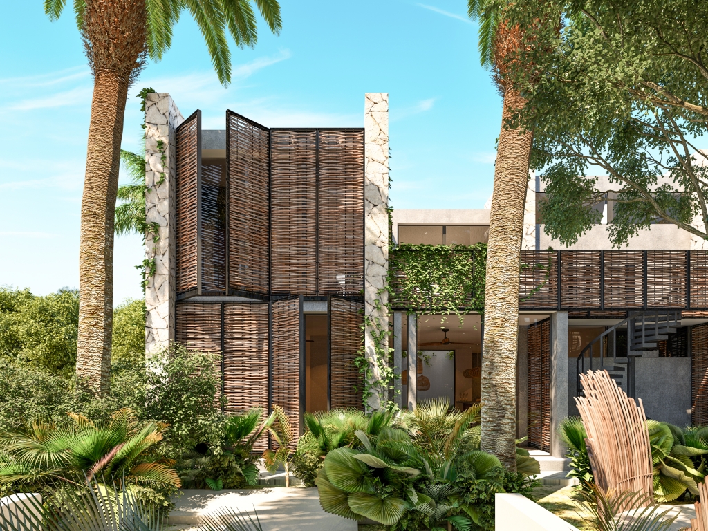 Green view condo, gym, business center, yoga and gym area, hammock garden, green areas in Aldea Zama Tulum, for sale.