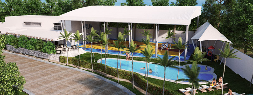 House with private pool &amp; rooftop terrace, clubhouse with sports fields, in Gated community, &uml;Aqua&uml;, Cancun, for sale.