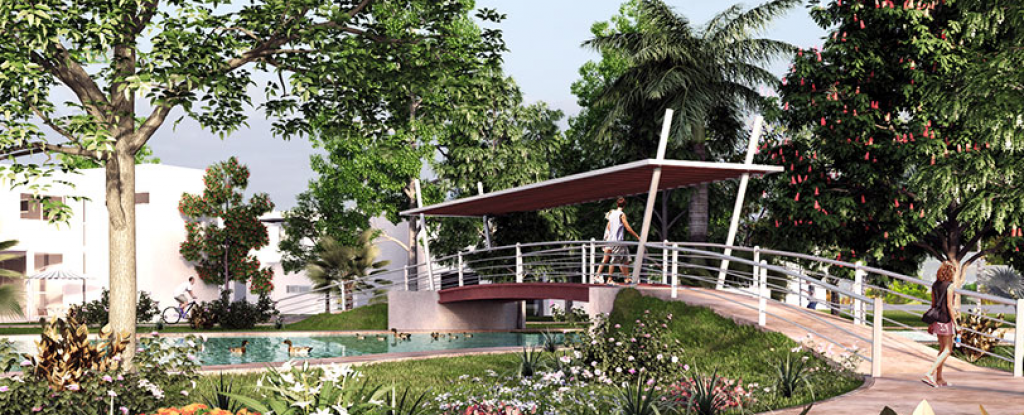 House with private pool &amp; rooftop terrace, clubhouse with sports fields, in Gated community, &uml;Aqua&uml;, Cancun, for sale.