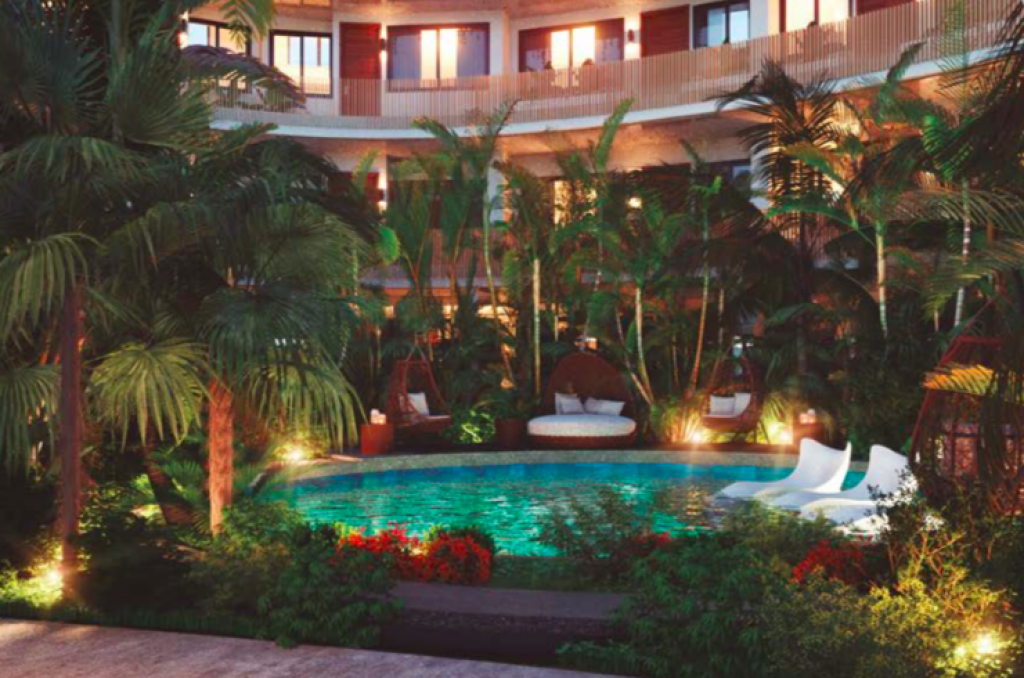 Condo with private pool, lock off, heated pool, gym and yoga area, coffee shop, in Aldea Zama for sale.