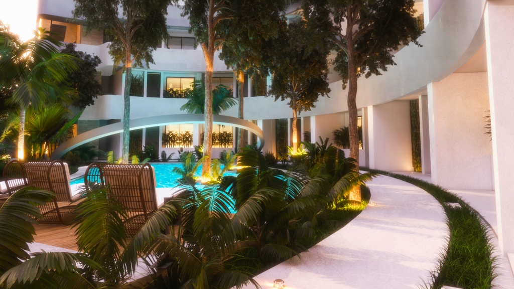 Condo with private pool, lock off, heated pool, gym and yoga area, coffee shop, in Aldea Zama for sale.