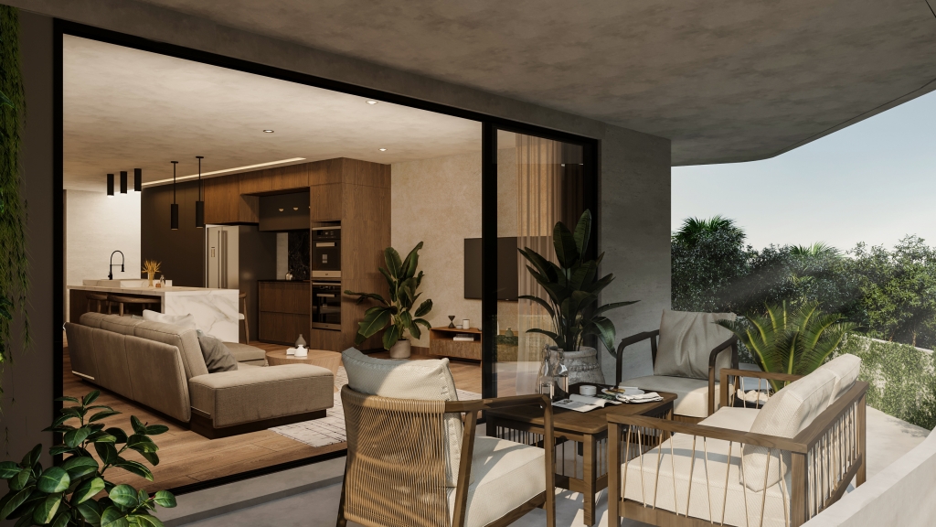 Condo with private pool, lock off, heated pool, gym and yoga area, coffee shop, in Aldea Zama for sale.