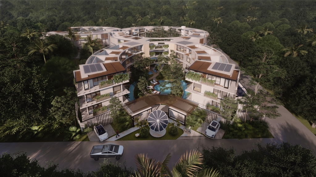 Condo with common areas surrounded by nature, near the beach in Tulum, for sale.