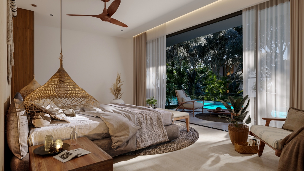 Condo with common areas surrounded by nature, near the beach in Tulum, for sale.