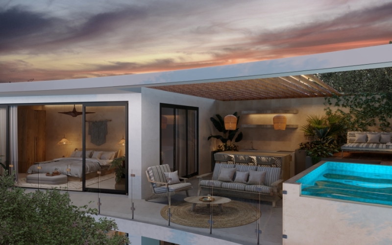 Penthouse con dron de pasajeros, cargador de autom&oacute;vil el&eacute;ctrico, tecnolog&iacute;a sustentable y amenidade