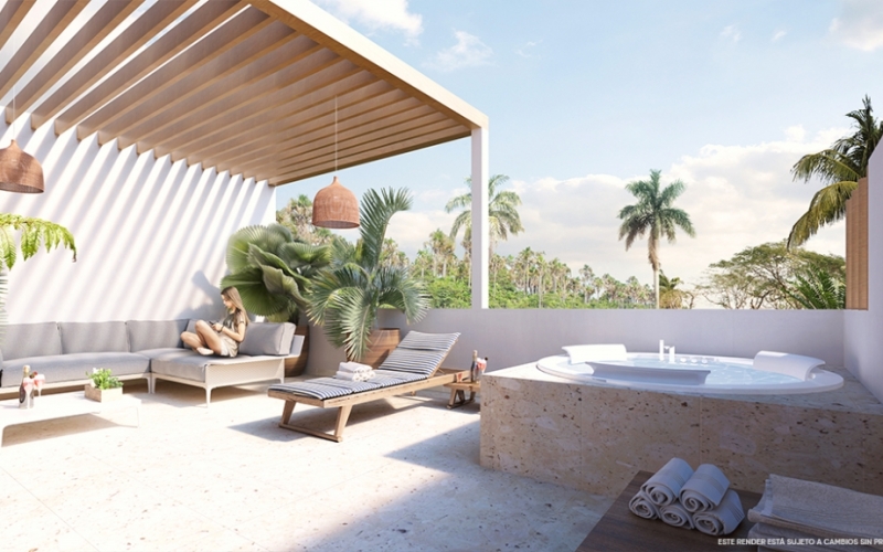 Penthouse with yoga area, reading space, swimming pool for sale in Aldea Zama