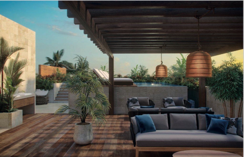 Departamento, roof top con alberca y asador, area de hamacas, palapa, area para perros, pre-construccion, venta Cozumel