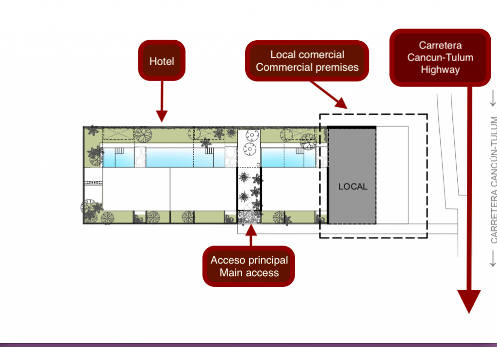 Local comercial en hotel en venta en Tulum, concepto innovador, sobre avenida principal