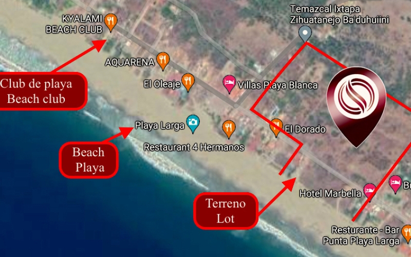 Beachfront land tourist, hotel and residential land use,  60 meters facing the sea, with services fo