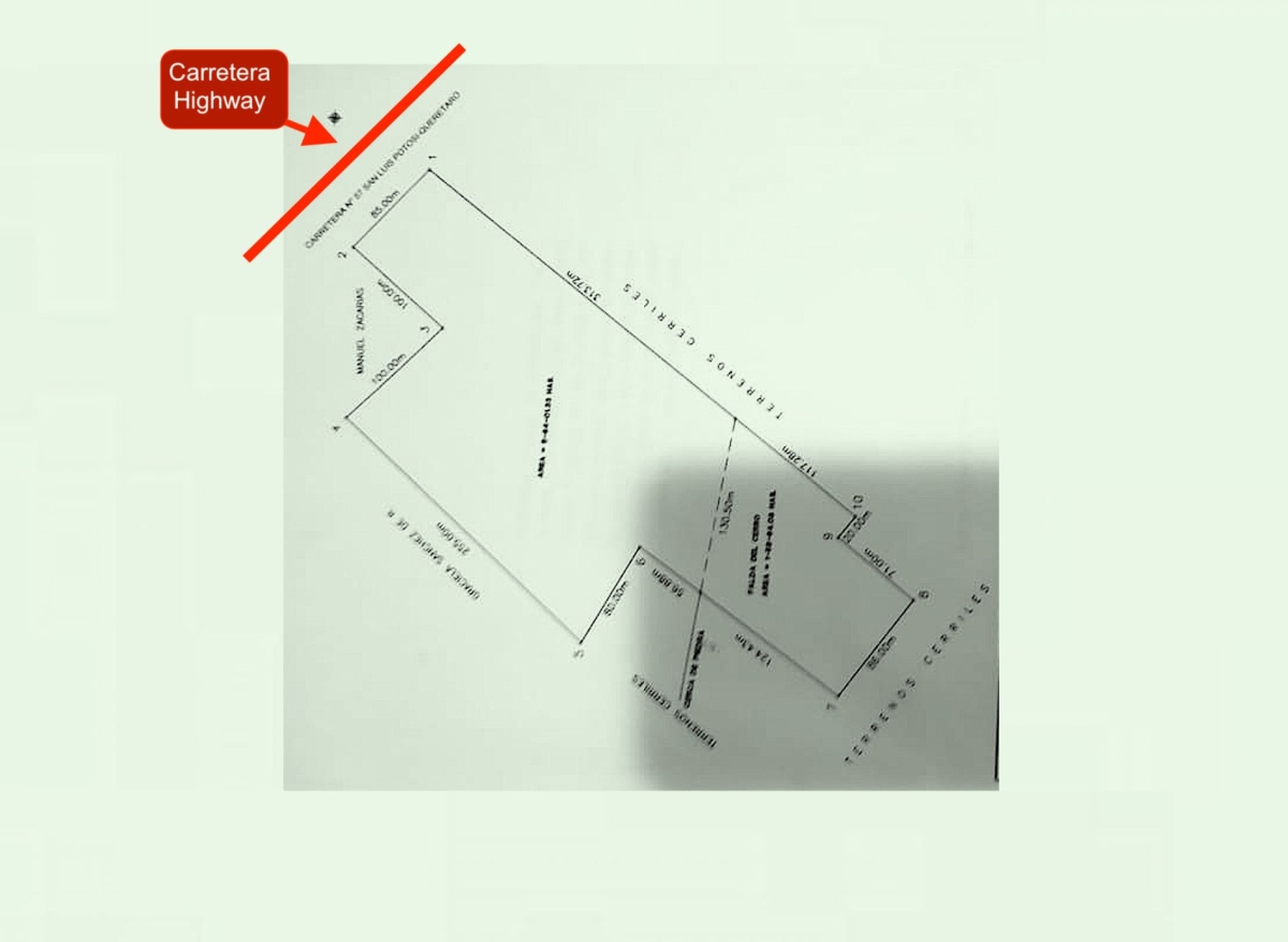 7 Hectareas de Predio r&uacute;stico cerril, sobre carretera, 450 pesos por m2, carretera 57, San Luis Poto