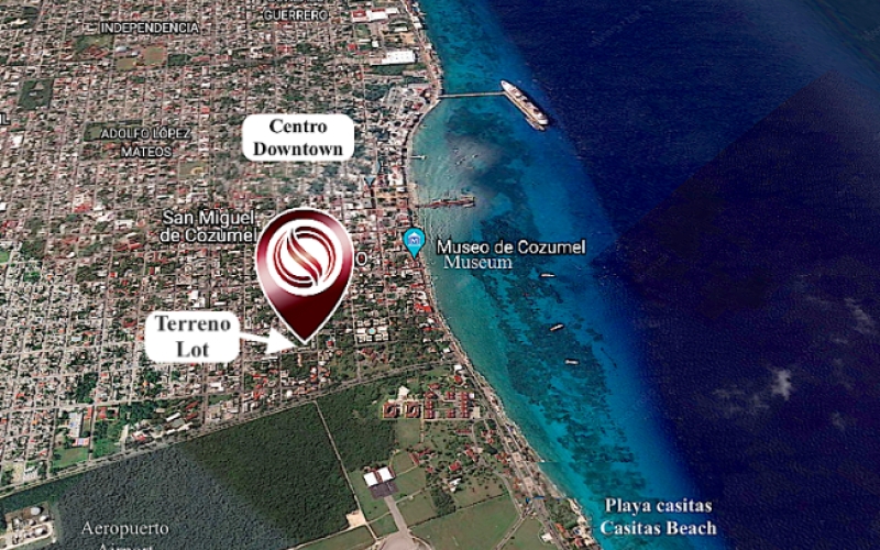 Terreno en Avenida 15, a 450 metros del malec&oacute;n, 2 minutos de la playa, en venta Cozumel Centro.