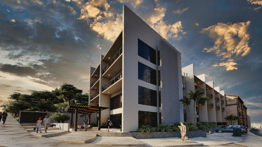 Commercial premises of 161 m2, on main avenue, 650 meters from the sea in pre-construction, for sale